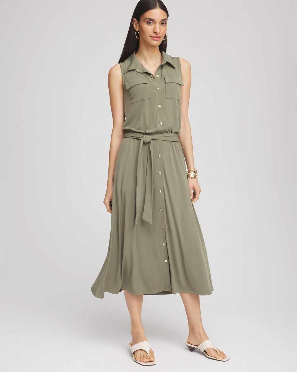 Petite Travelers™ Knit Sleeveless Shirtdress